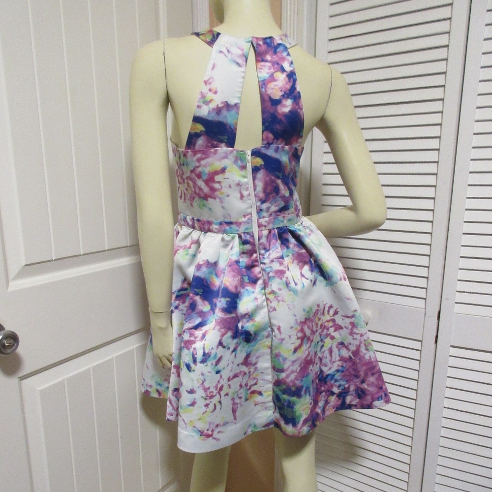 PARKER Fit-and-Flare Skater Dress 10 White Multicolor Satin Fairy Princess Party - Picture 7 of 8